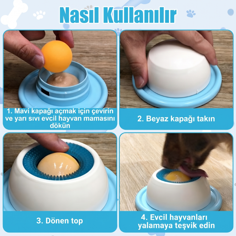 Küçük Boy Yavaş Sıvı Mama Yeme Kabı - Kedi ve Köpek Uyumlu - Ödül Maması Kabı  - 4